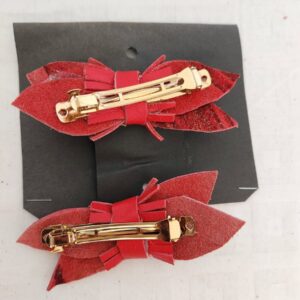 Red Leather Bow Hair Clips