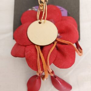 Red Leather Flower Tassel Bag Charm