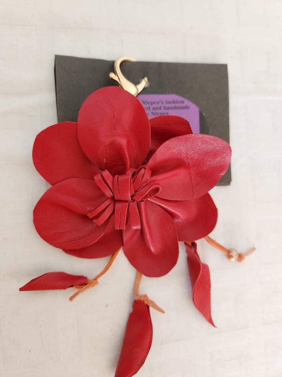 Red Leather Flower Tassel Bag Charm view 5