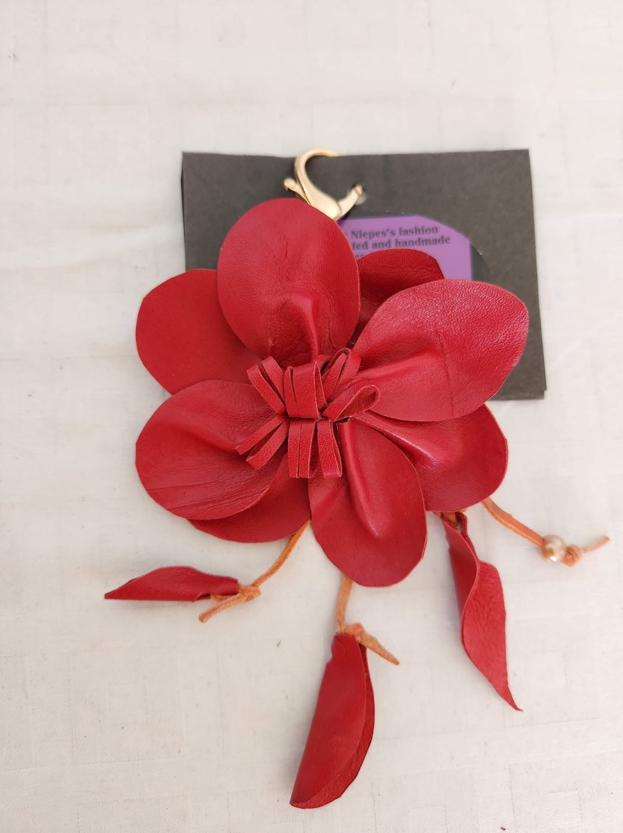 Red Leather Flower Tassel Bag Charm view 6