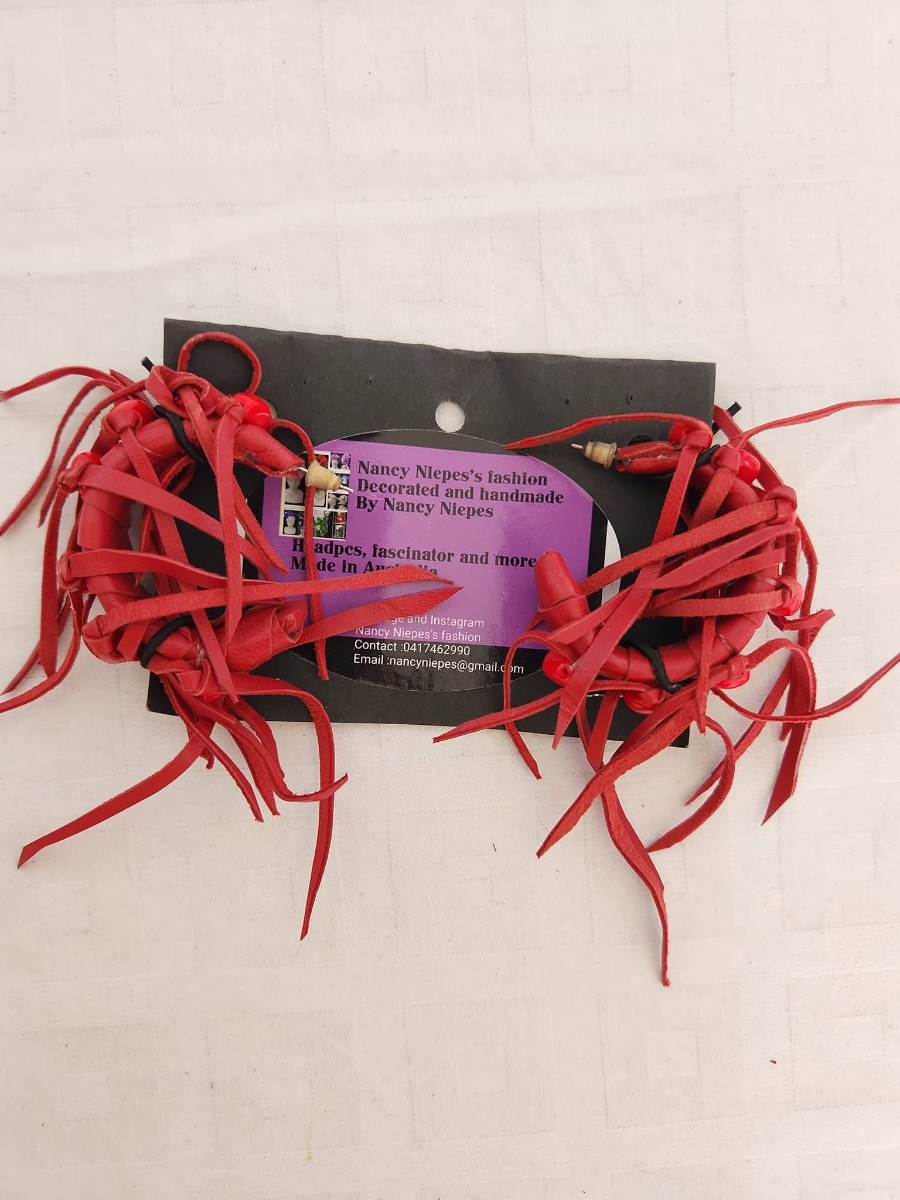 Red Leather Fringe Hair Clips