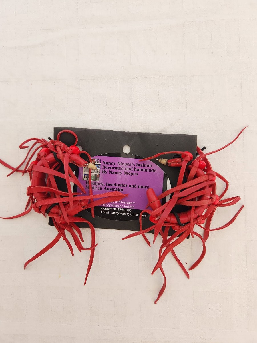 Red Leather Fringe Hair Clips view 2