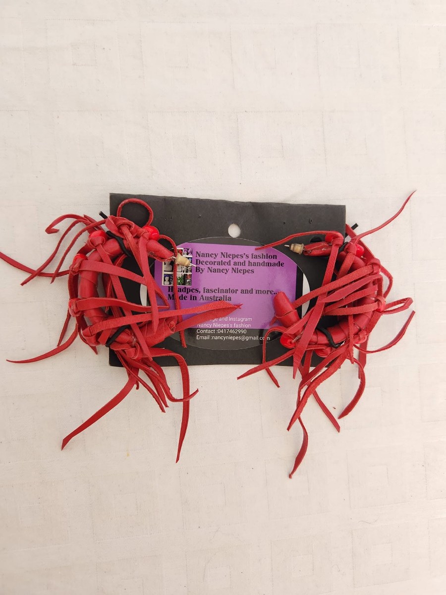 Red Leather Fringe Hair Clips view 3