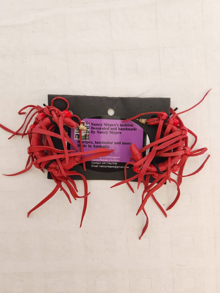 Red Leather Fringe Hair Clips view 4