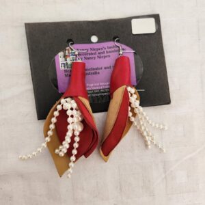 Red Leather Pearl Drop Earrings