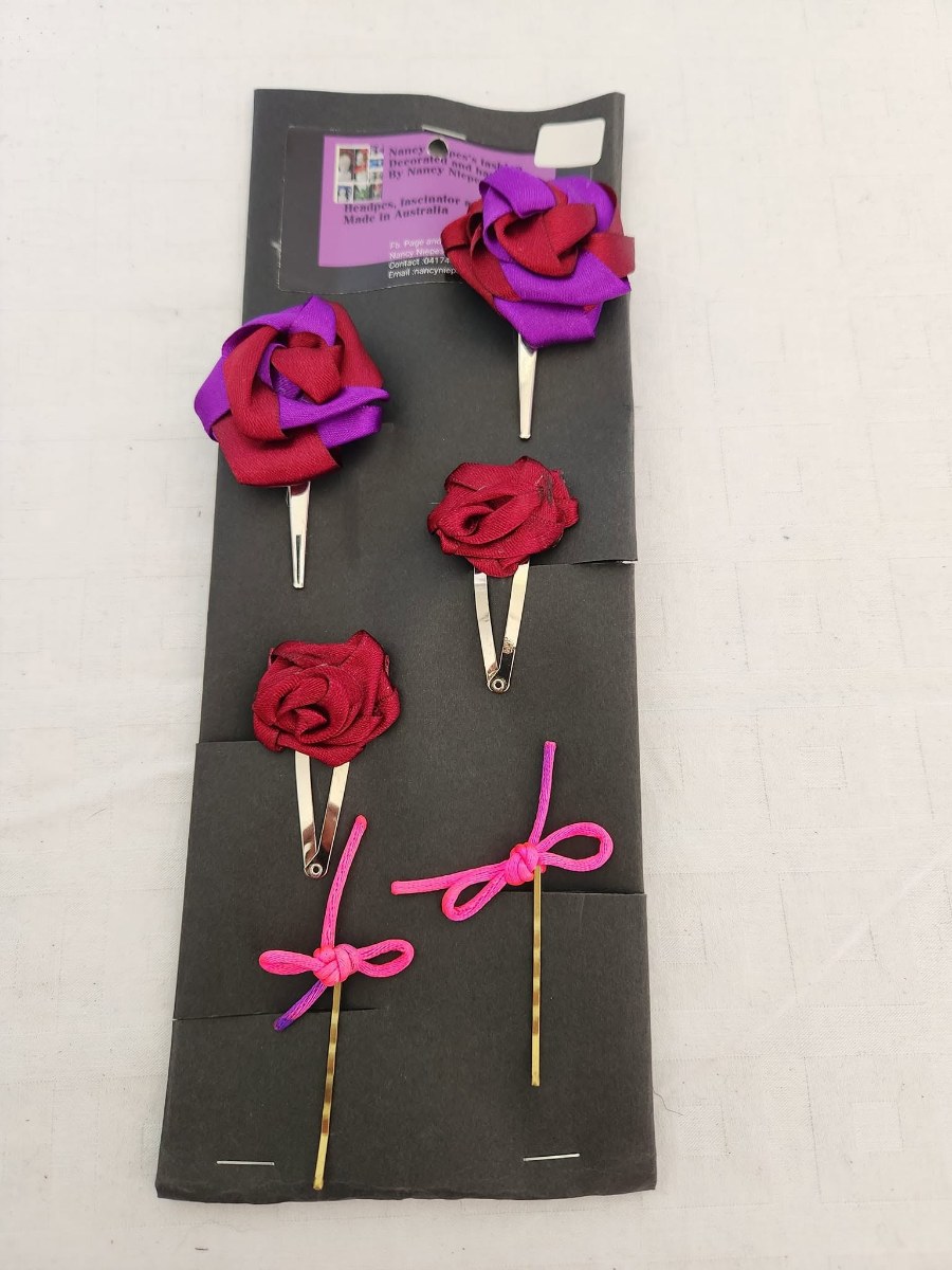 Red Purple Rose Hair Clips Set