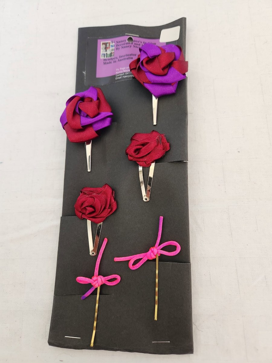 Red Purple Rose Hair Clips Set view 2