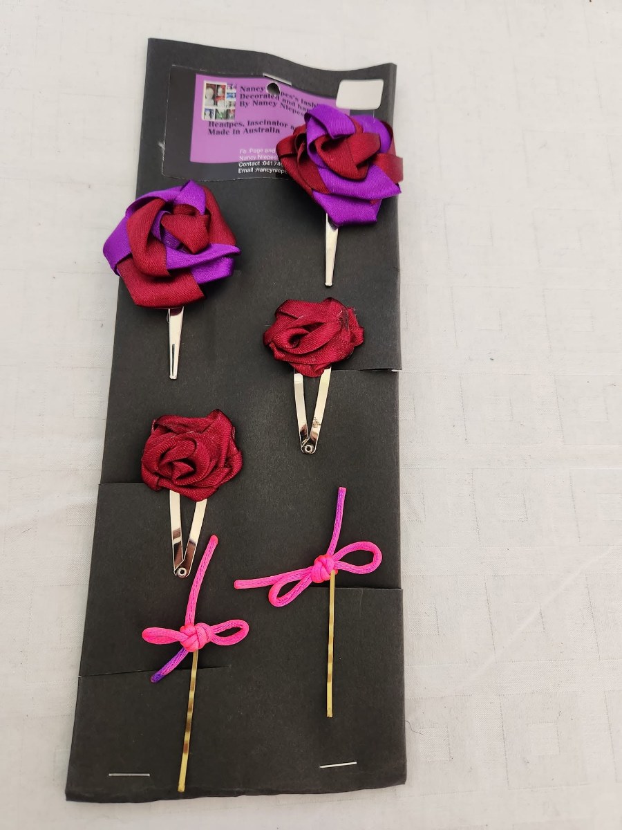Red Purple Rose Hair Clips Set view 3