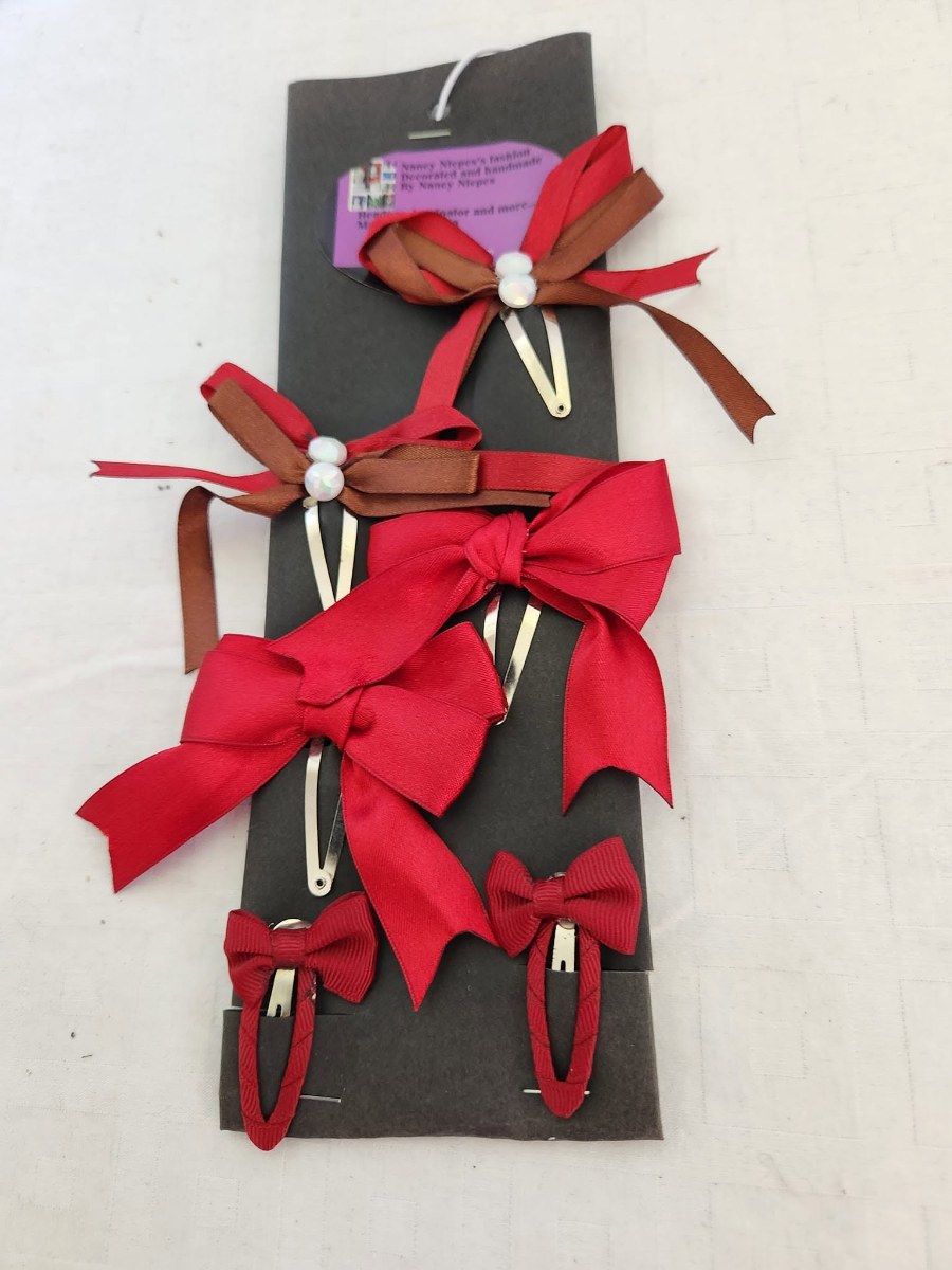Red Ribbon Bow Hair Clips Set