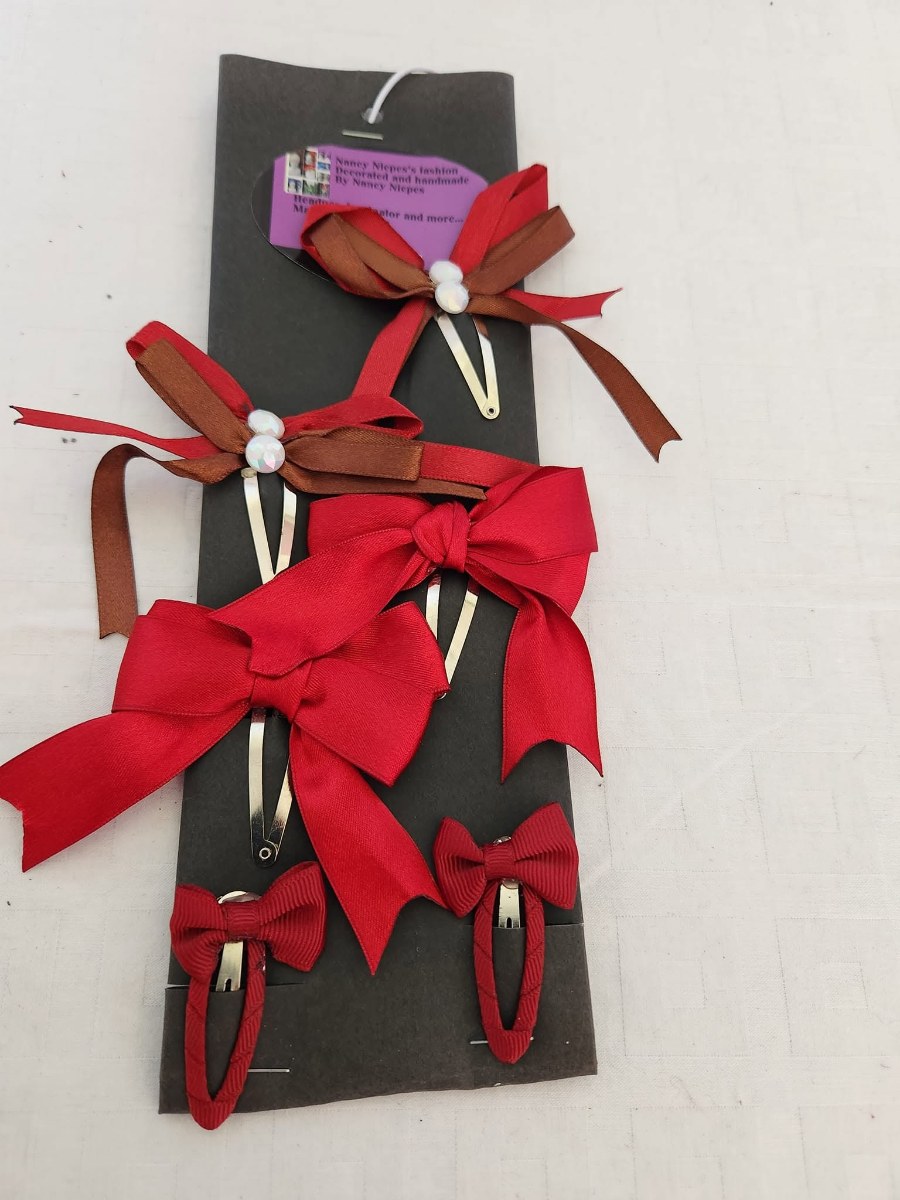 Red Ribbon Bow Hair Clips Set view 2