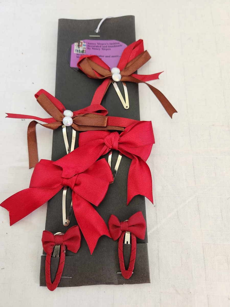 Red Ribbon Bow Hair Clips Set view 3
