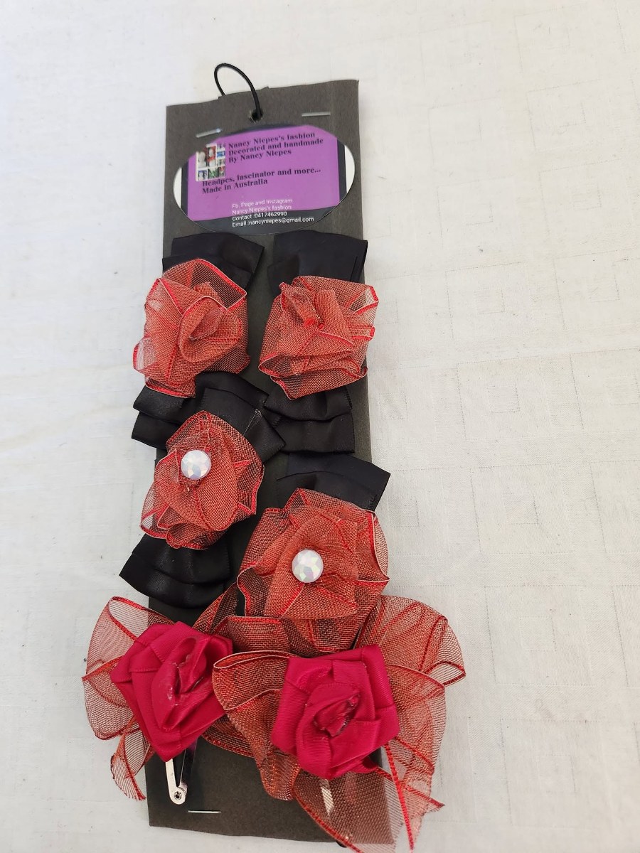 Red Tulle Flower Hair Clips Set