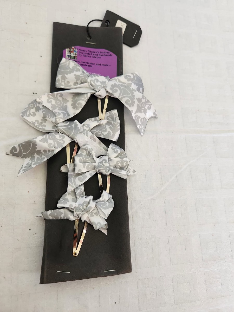 Silver Bow Hair Clips Set