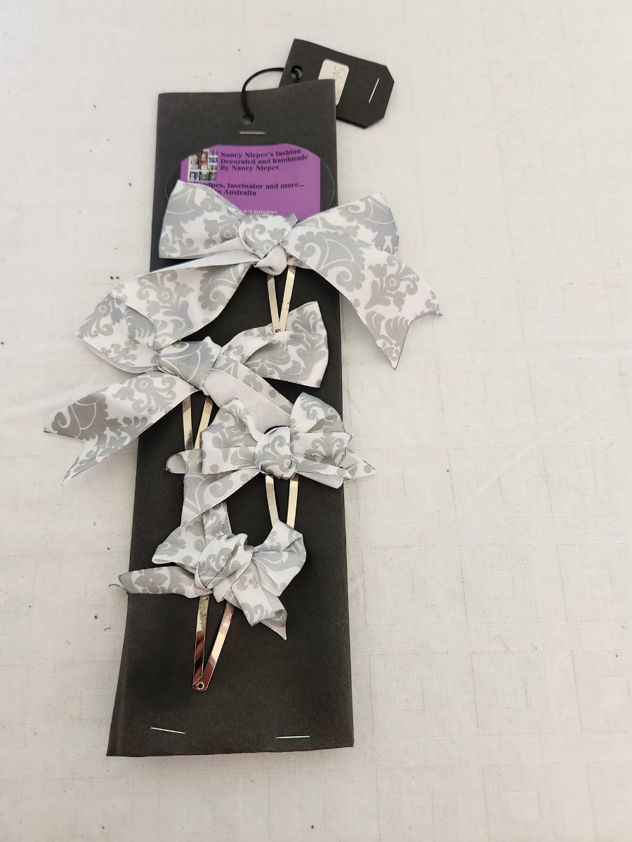 Silver Bow Hair Clips Set view 2