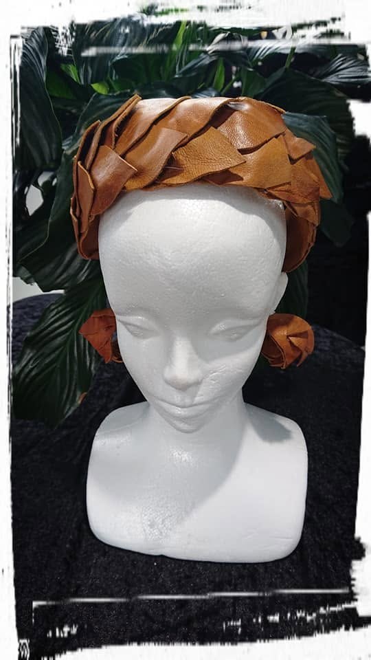 Tan Woven Leaf Leather Women Headband