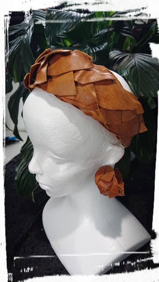 Tan Woven Leaf Leather Women Headband view 2