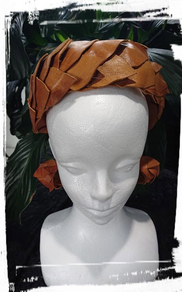 Tan Woven Leaf Leather Women Headband view 4