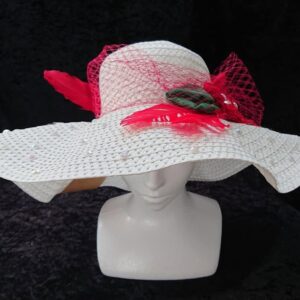 White Red Floral Women Hat