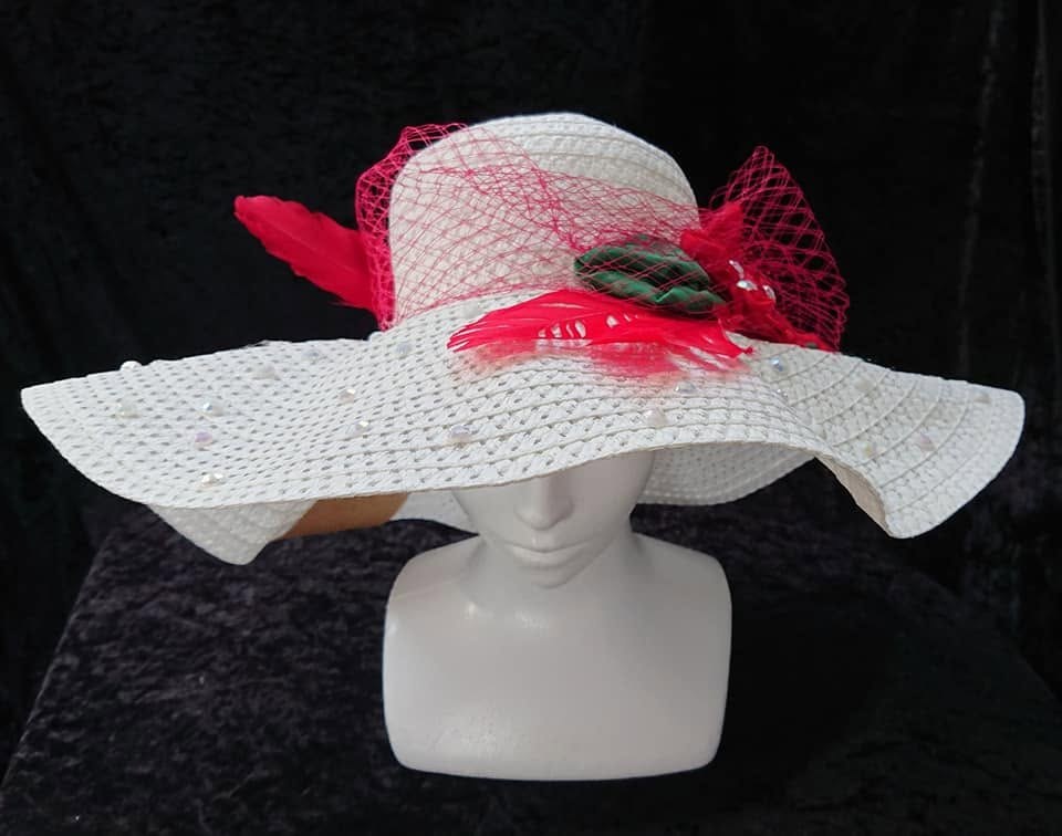 White Red Floral Women Hat