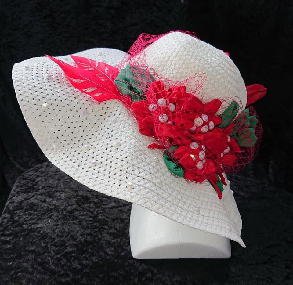 White Red Floral Women Hat view 2